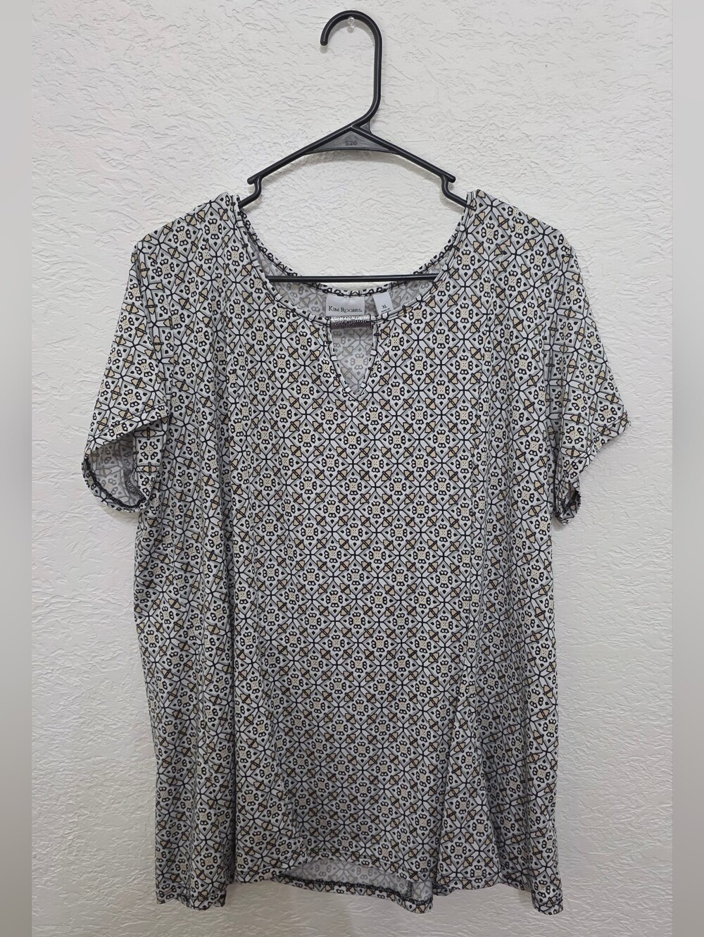 Kim Rogers Cream and Black Short-Sleeve Geometric Print Tee XL